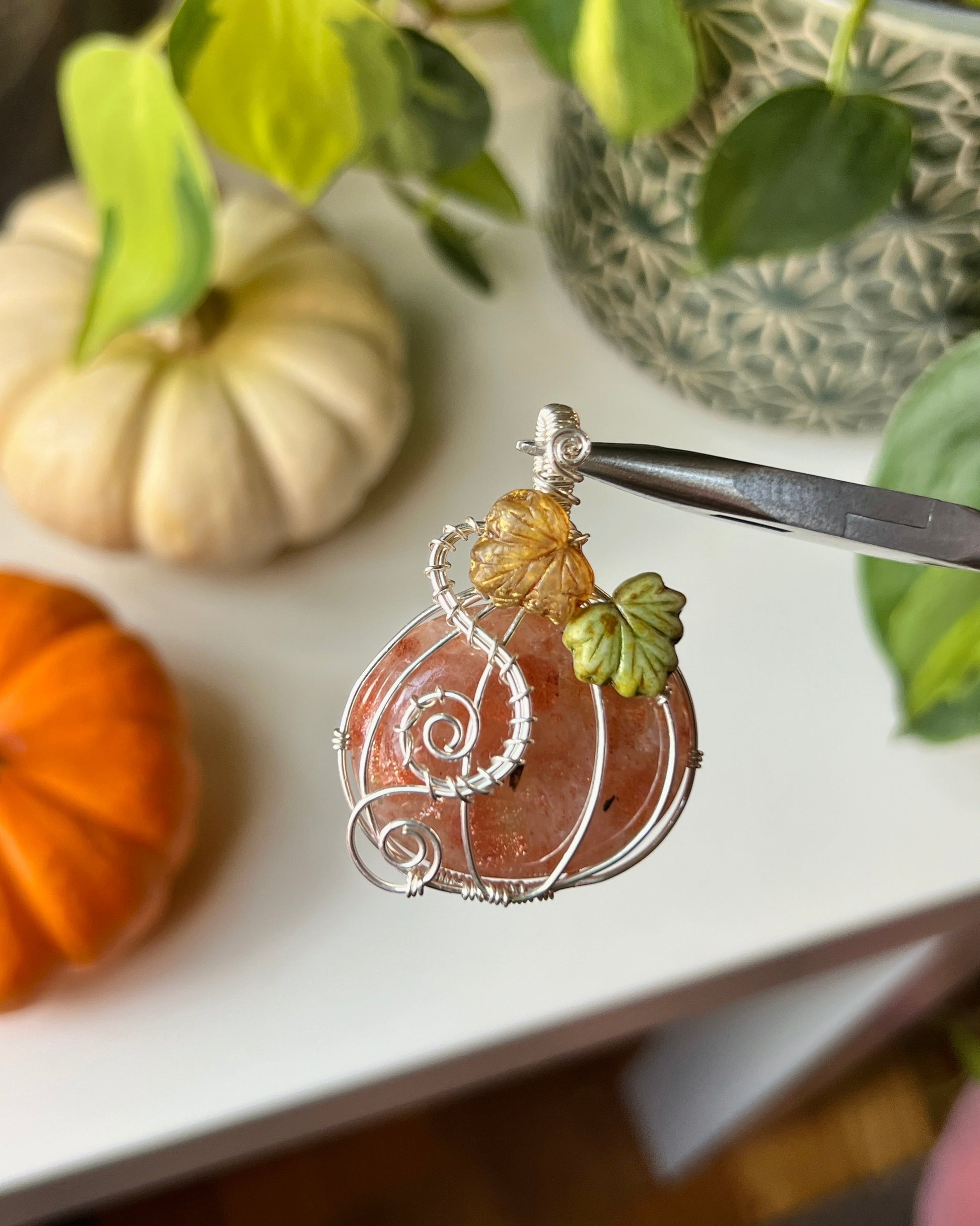 Sunstone Pumpkin Pendant (STERLING SILVER)