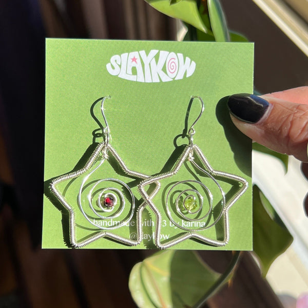 Garnet & Peridot Swirl Star Earrings <3