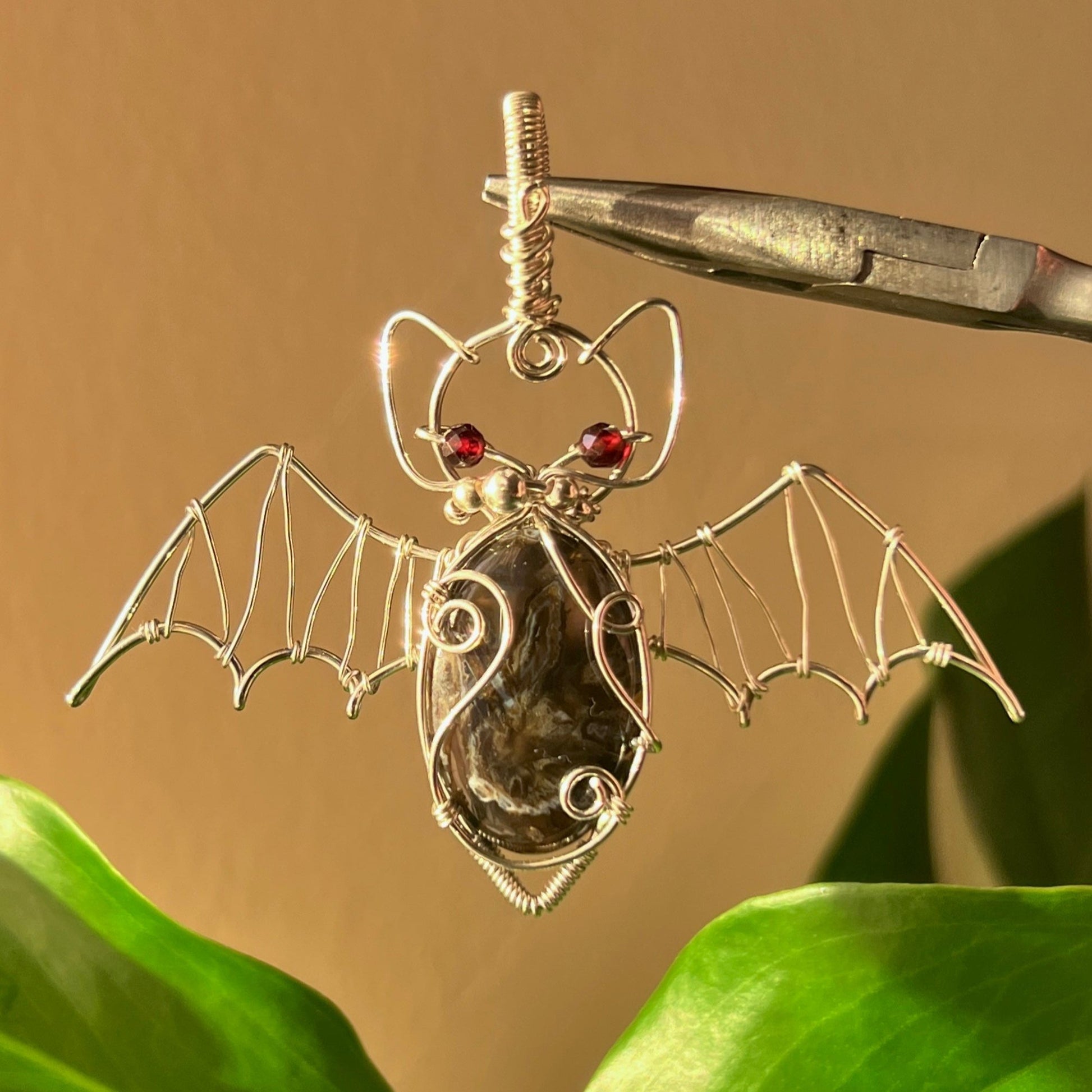 STERLING SILVER King Cobra Jasper Bat Pendant