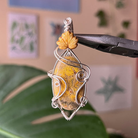 Bumblebee Jasper Leaf Pendant