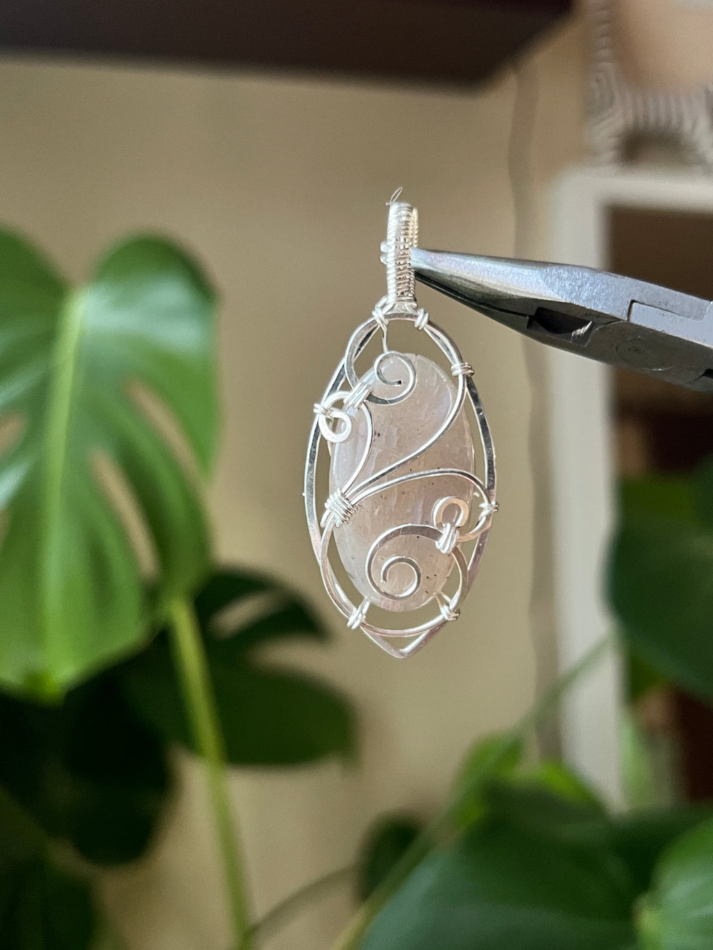 Floating Peach Moonstone Gate Pendant (STERLING SILVER)