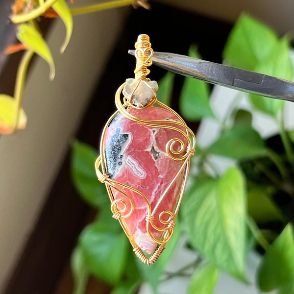 Rhodochrosite + Opal Pendant