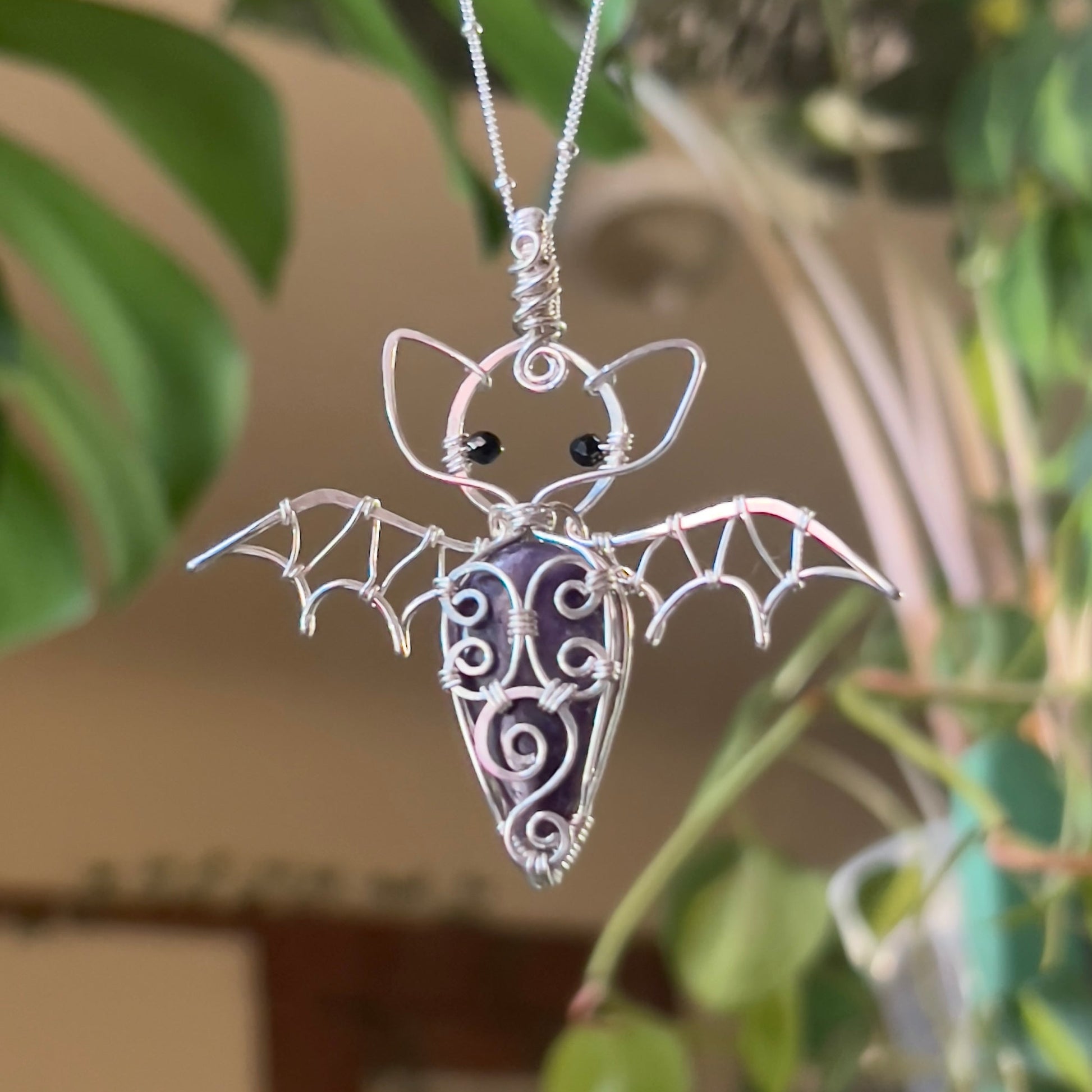 Swirly Lepidolite Bat Pendant (STERLING SILVER)