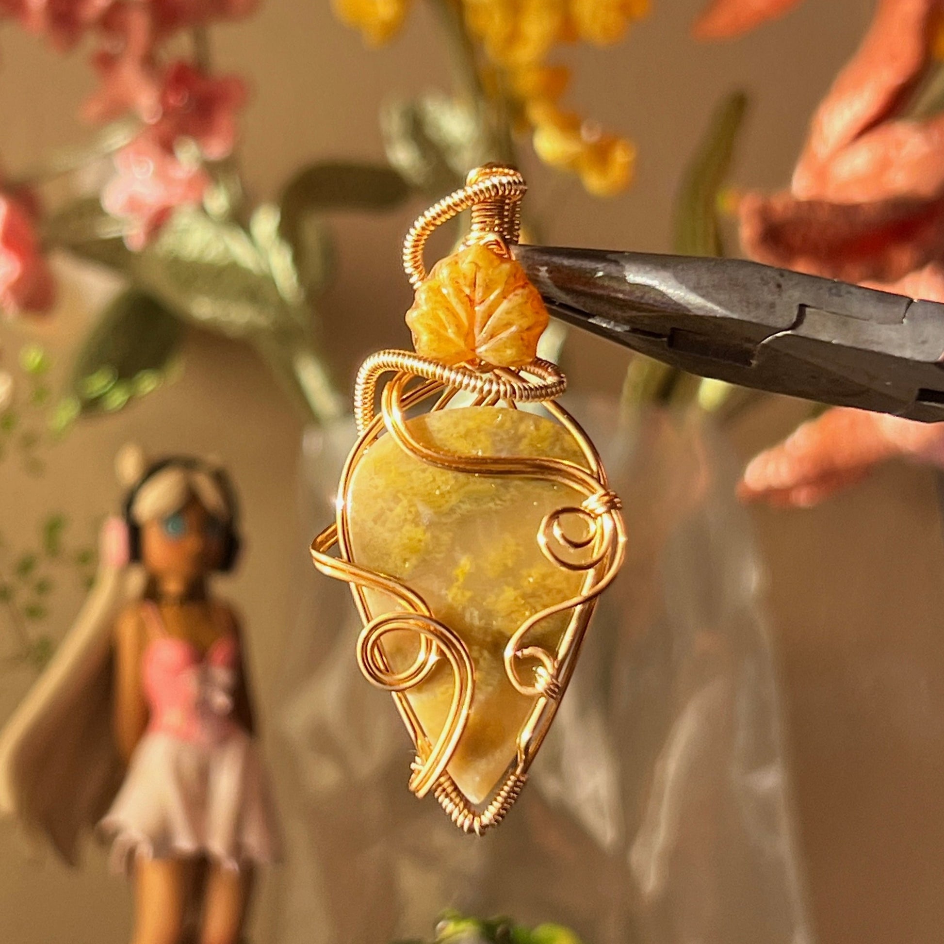 Yellow Jasper Leaf Pendant