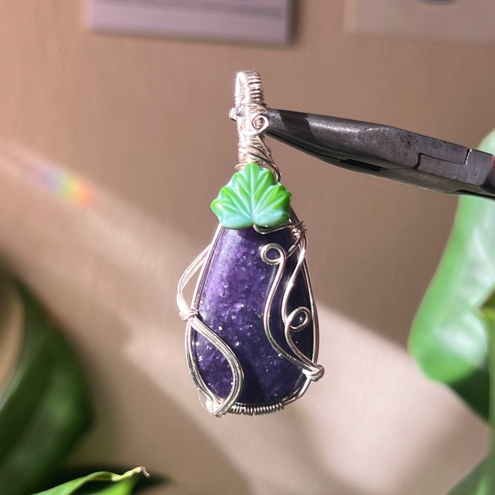 Lepidolite Eggplant Pendant