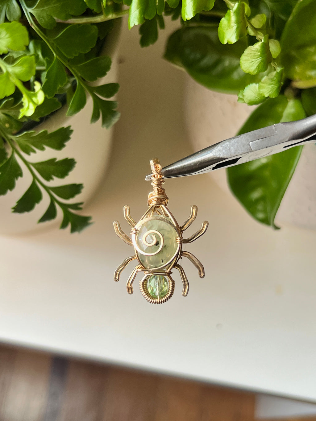 Prehnite Spider Pendant (14k GOLD FILLED)