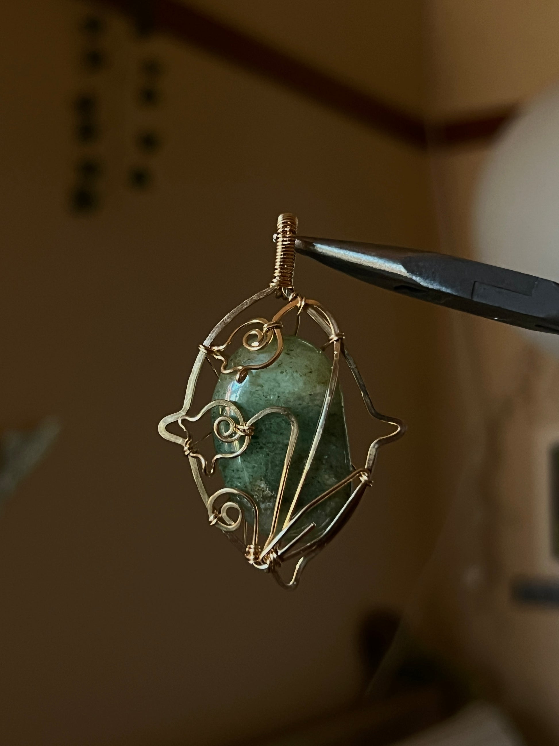 Floating Green Aventurine Lily of the Valley Pendant