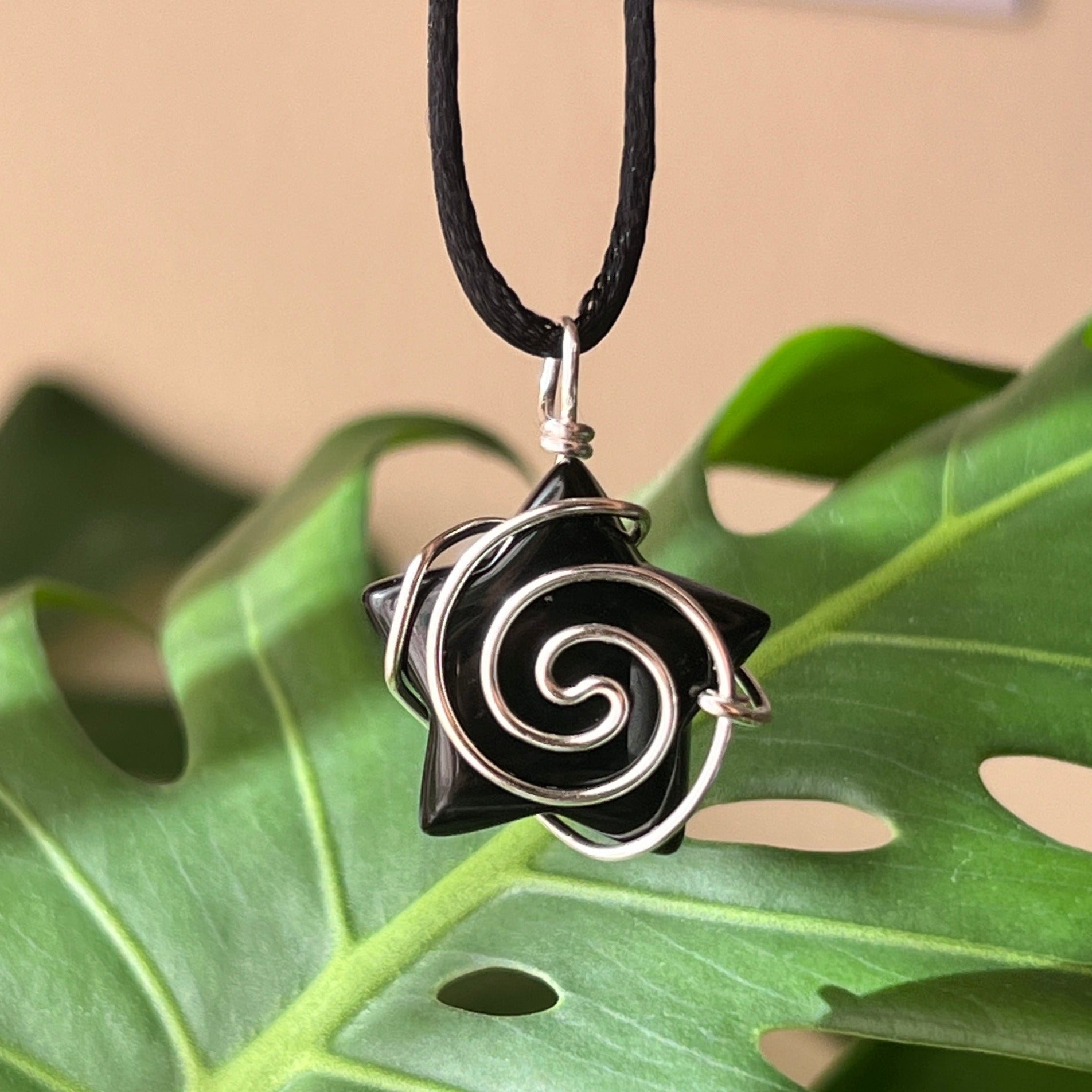 Obsidian Swirly Star Necklace