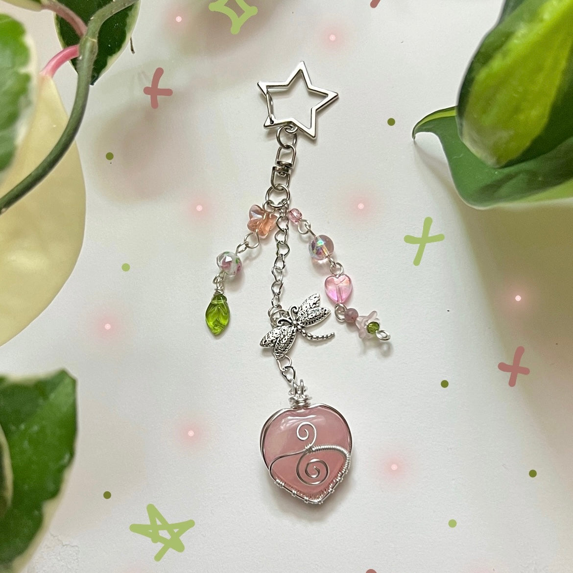 Rose Quartz Love Wrap Keychain (Silver)