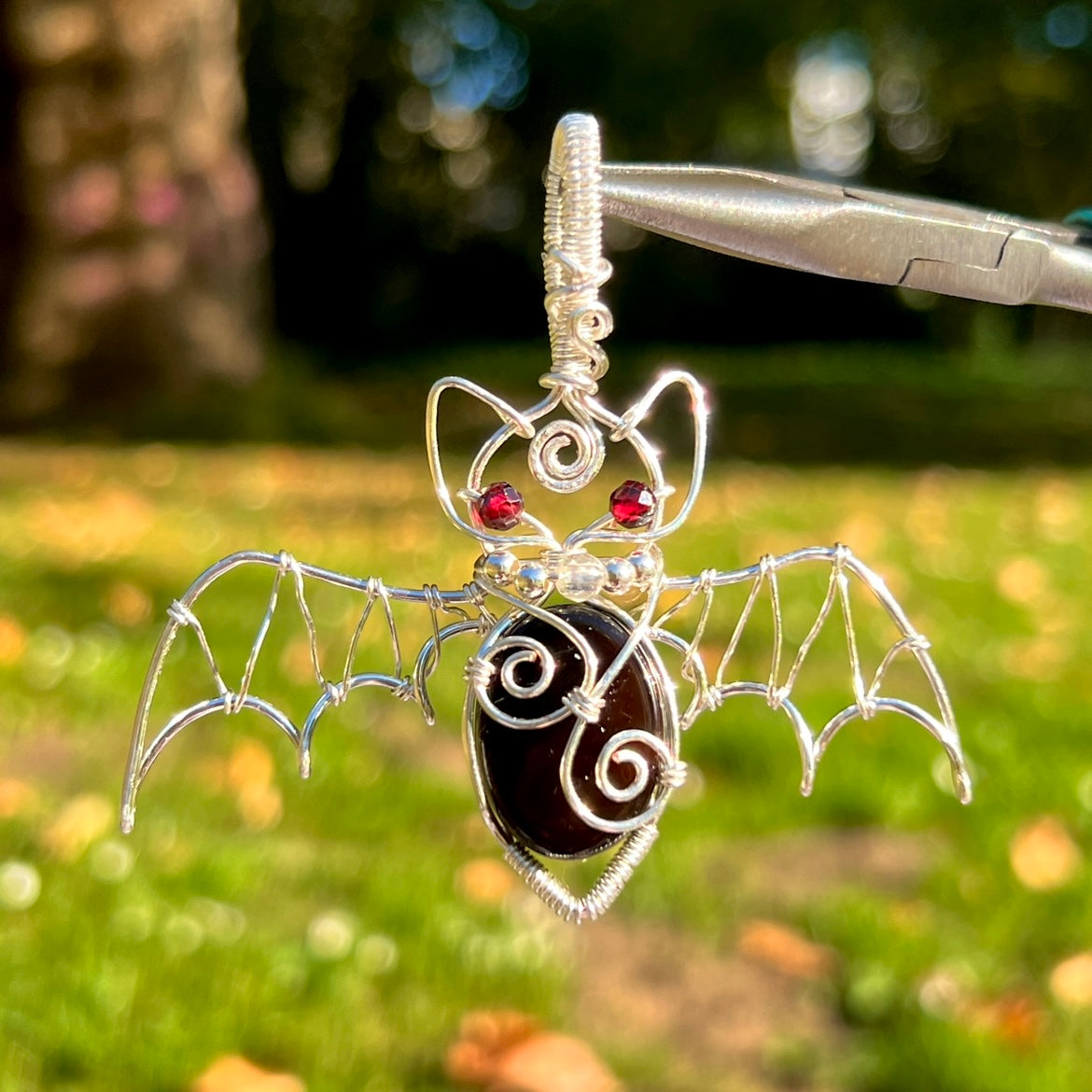 Garnet Eyed Onyx Bat Velvet Choker Necklace