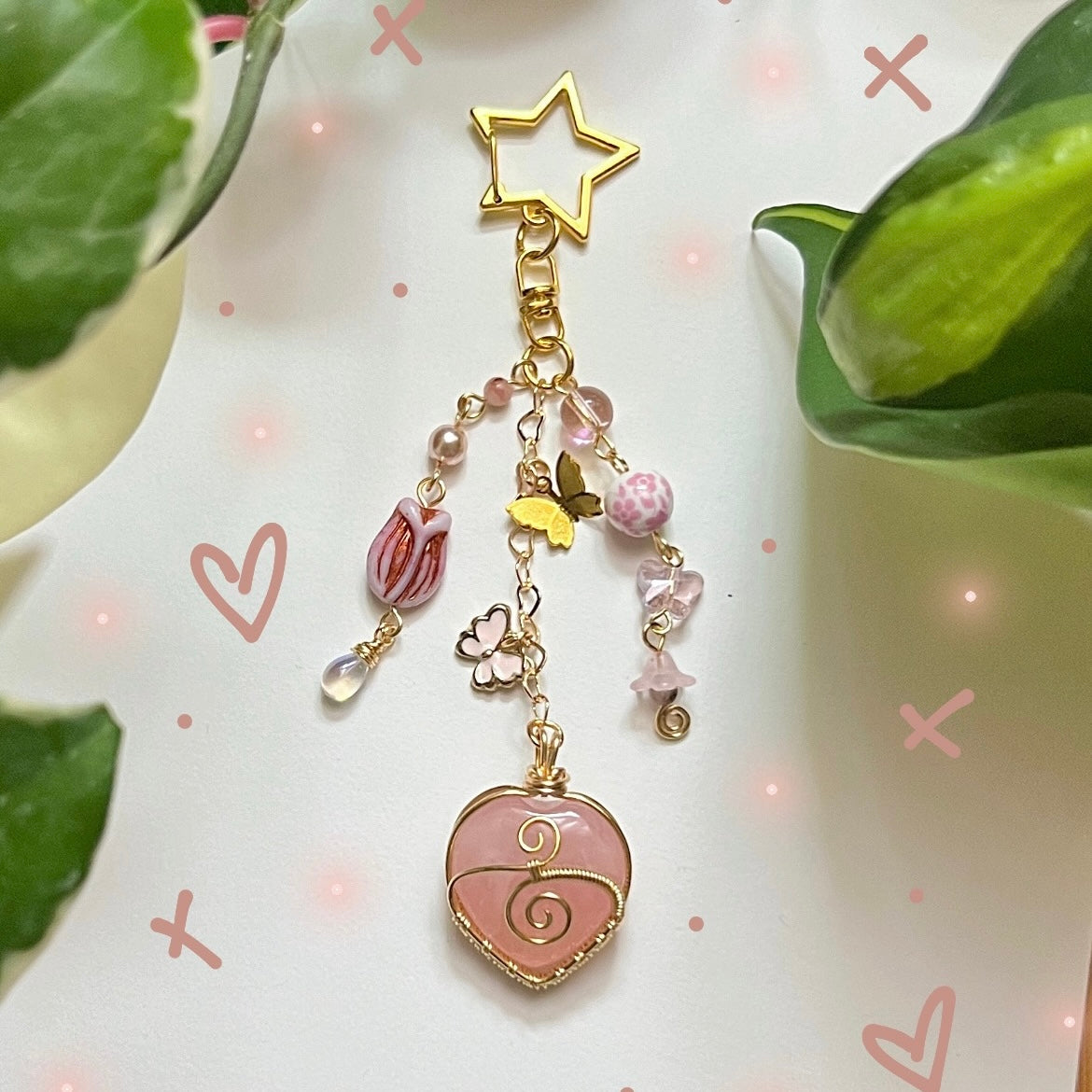 Rose Quartz Love Wrap Keychain (Gold)
