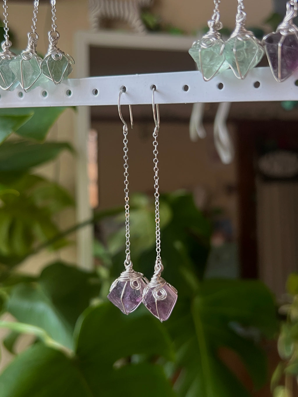 Purple Fluorite Drop Earrings