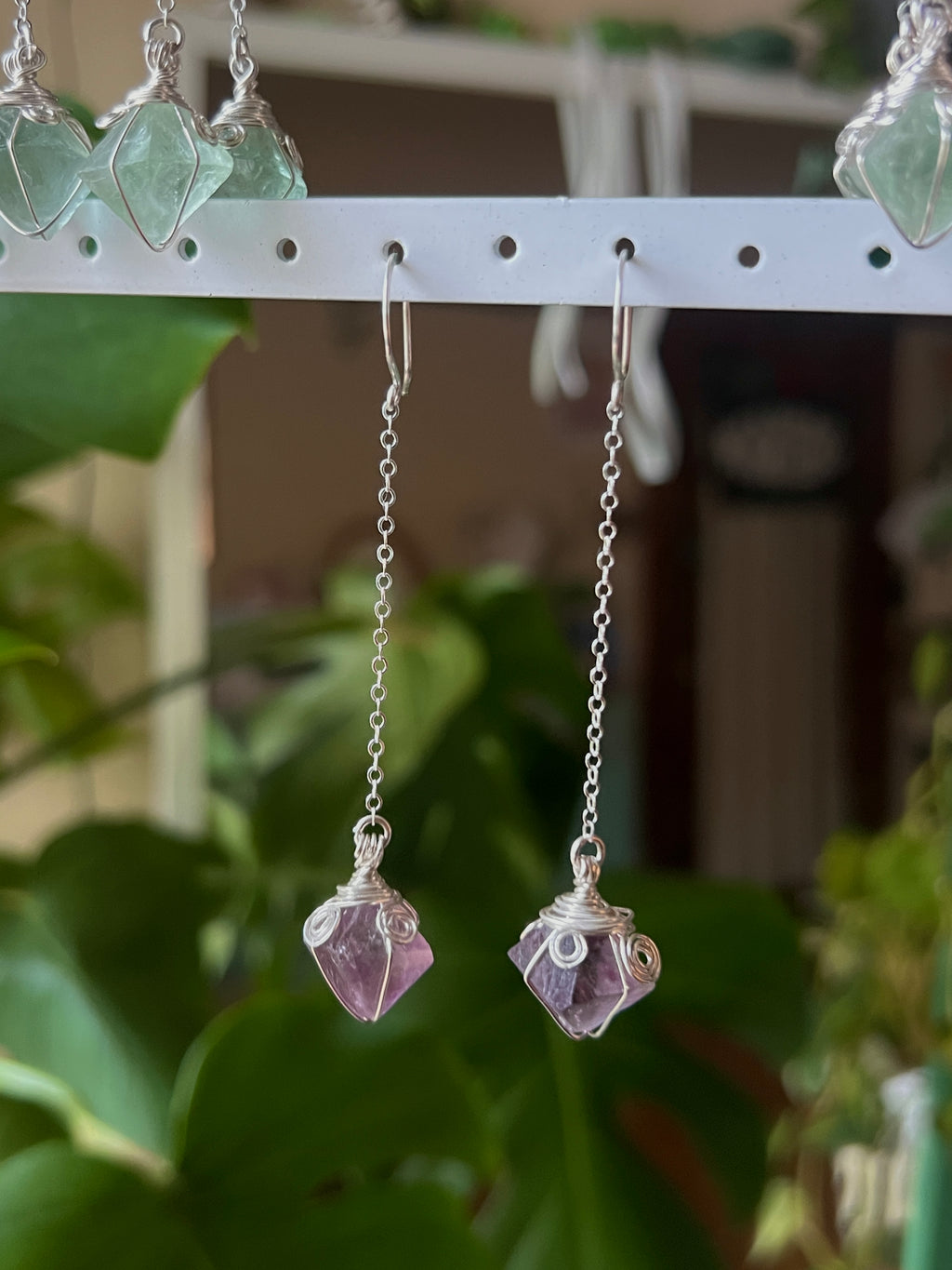 Purple Fluorite Drop Earrings