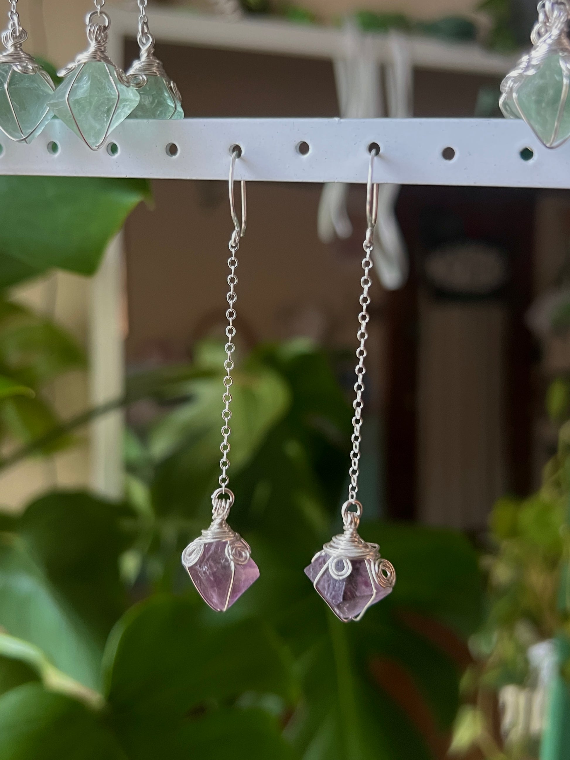 Purple Fluorite Drop Earrings