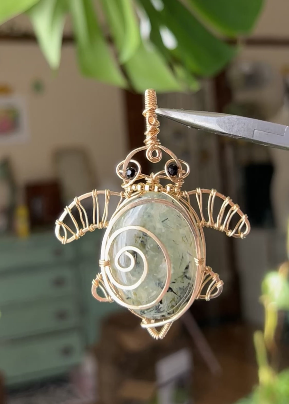 Prehnite Turtle (14k GOLD FILLED)