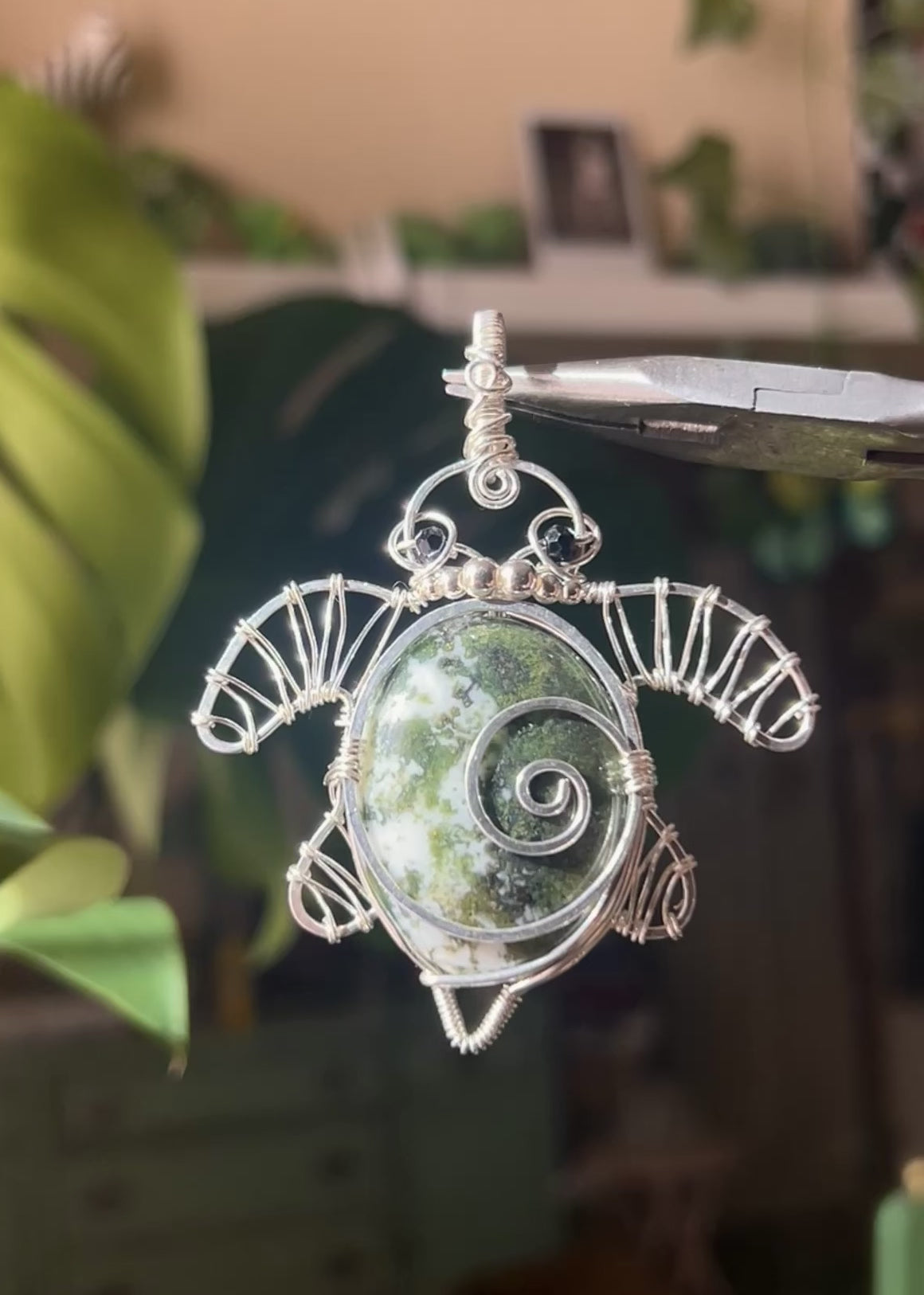 Moss Agate Turtle (STERLING SILVER)