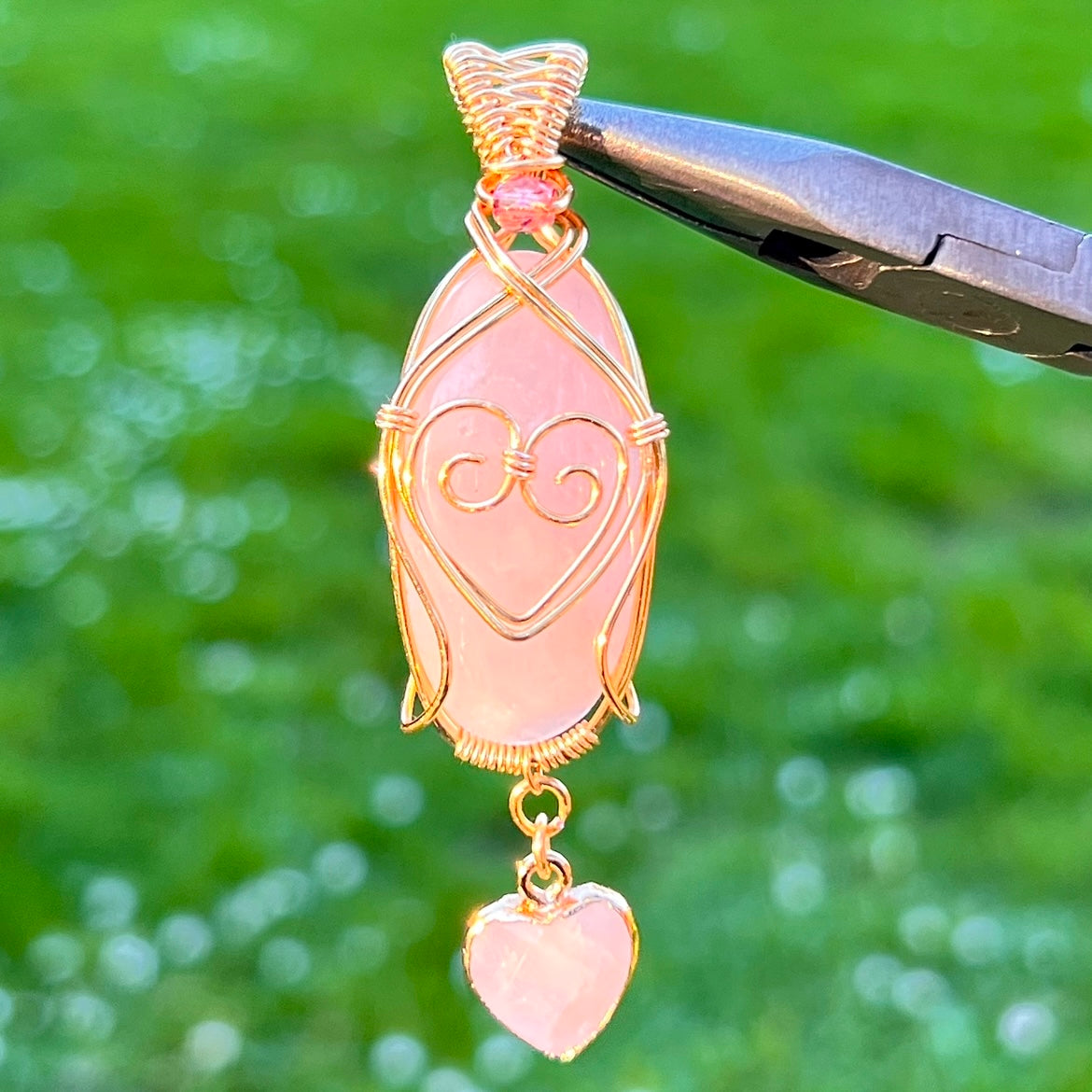 Rose Quartz Hearts Necklace