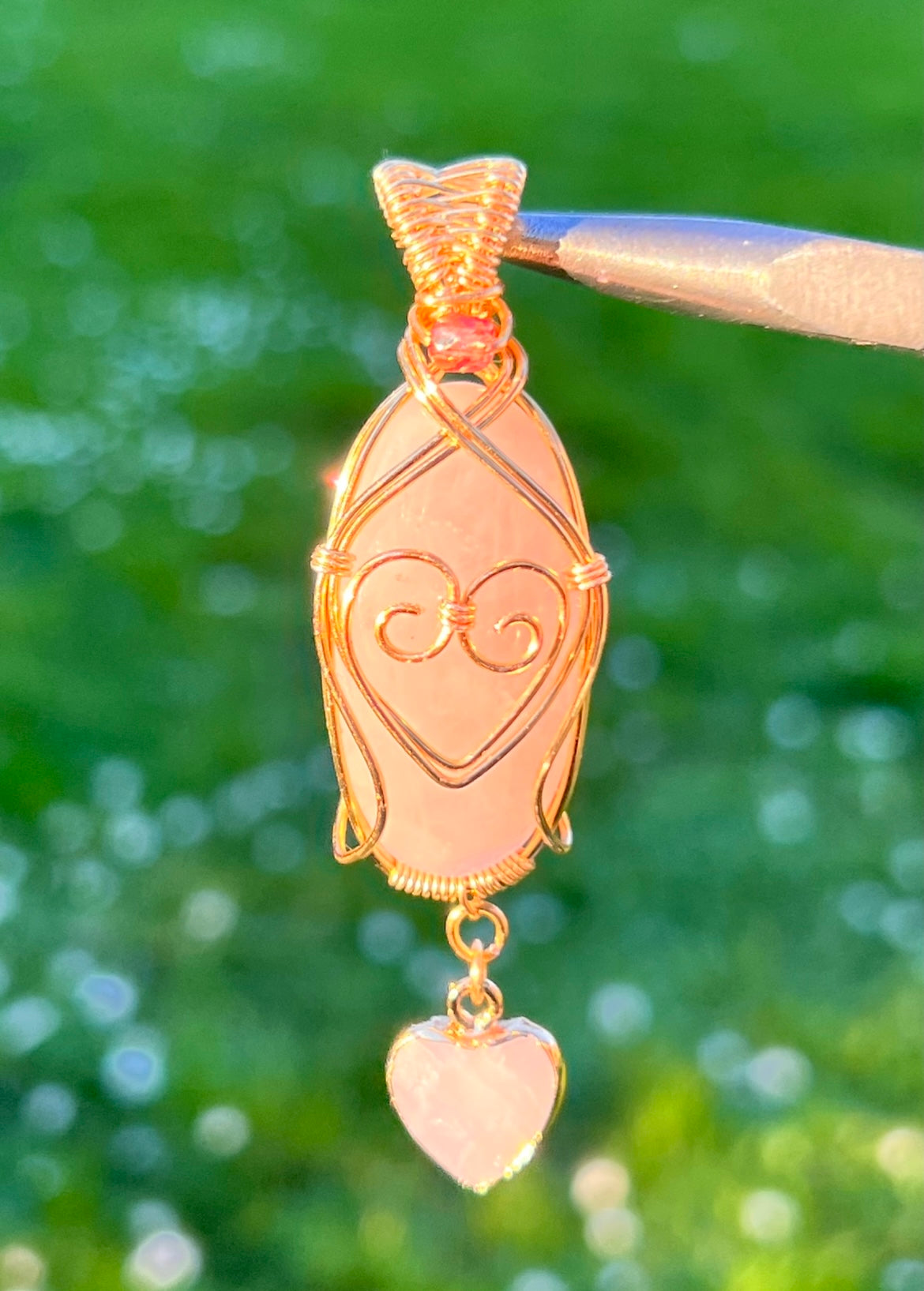 Rose Quartz Hearts Necklace