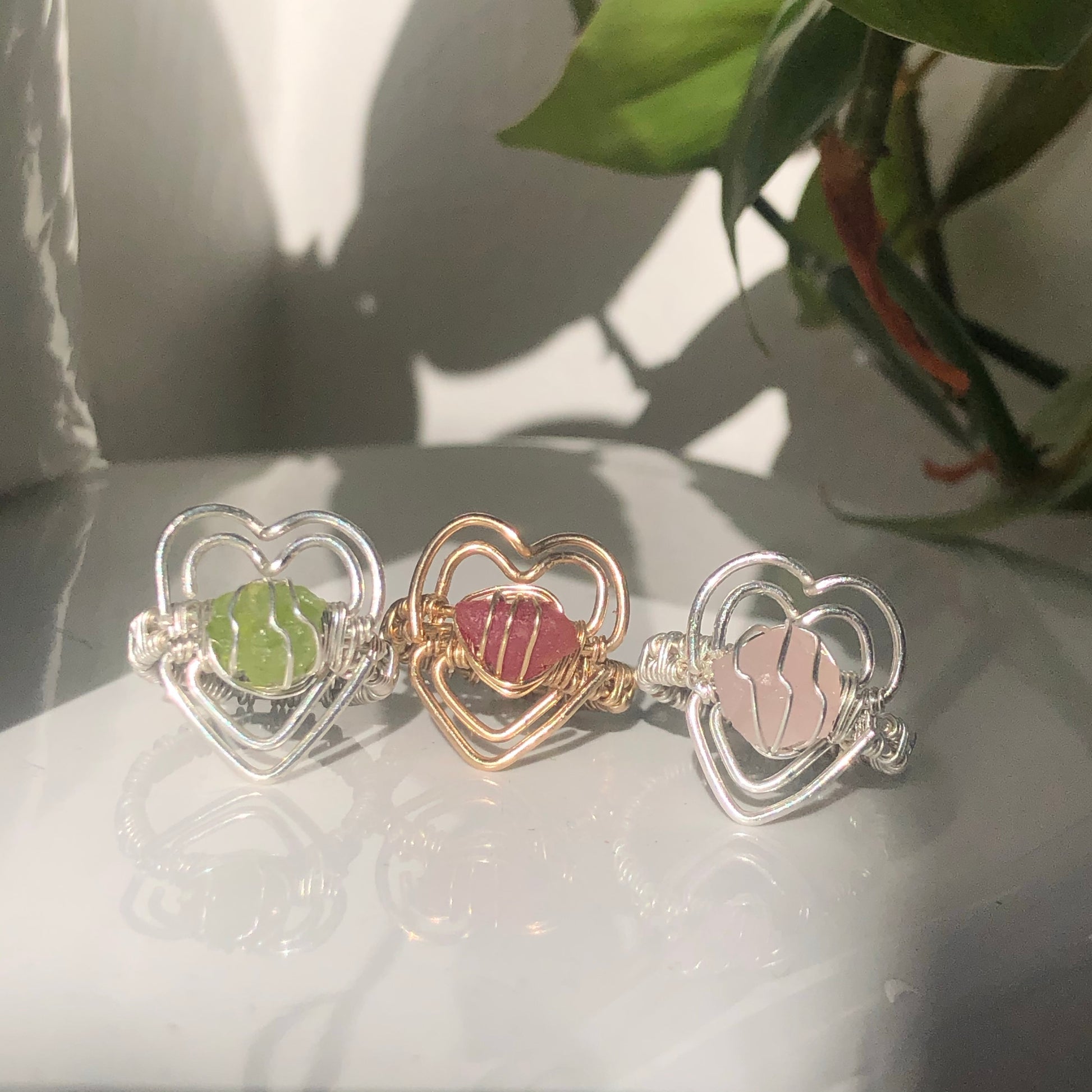 Customize: Heart Gemstone Rings